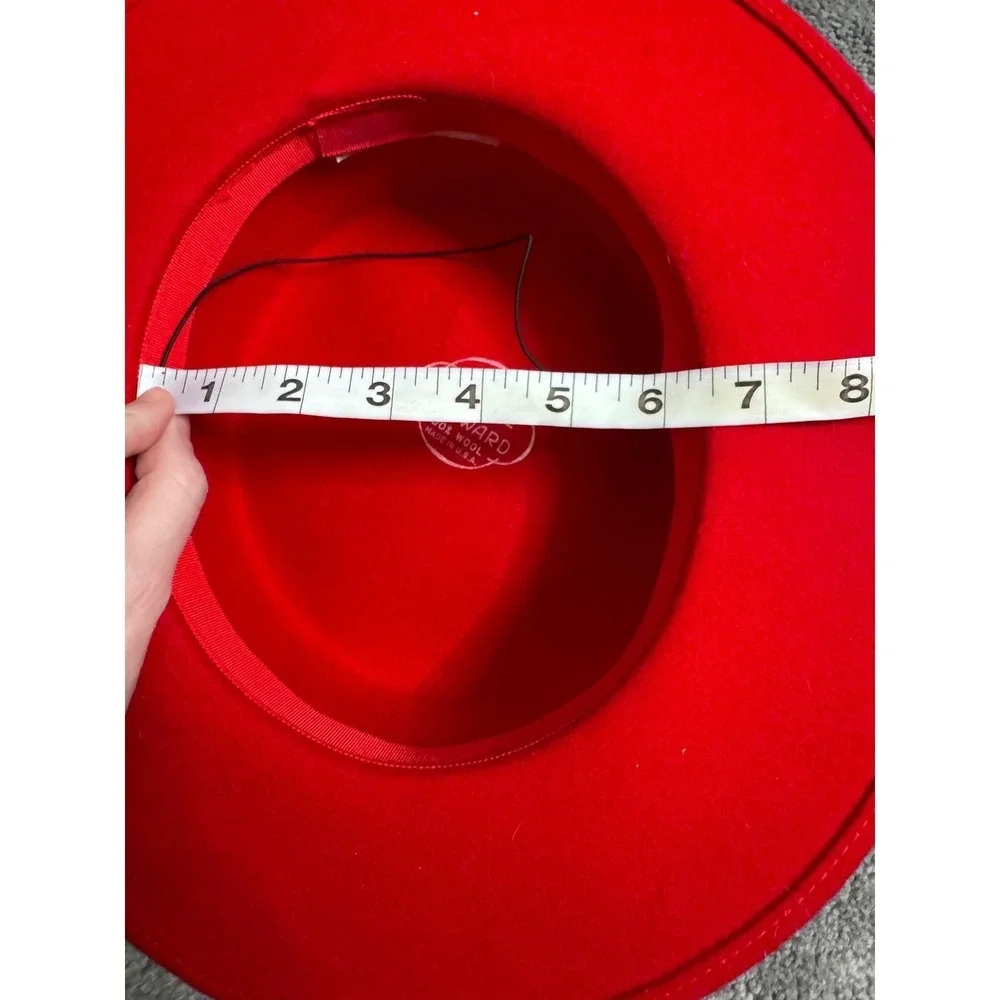 Michael Howard Red Wool Boater Hat Black Bow Made USA Statement Brunch‎ Chic